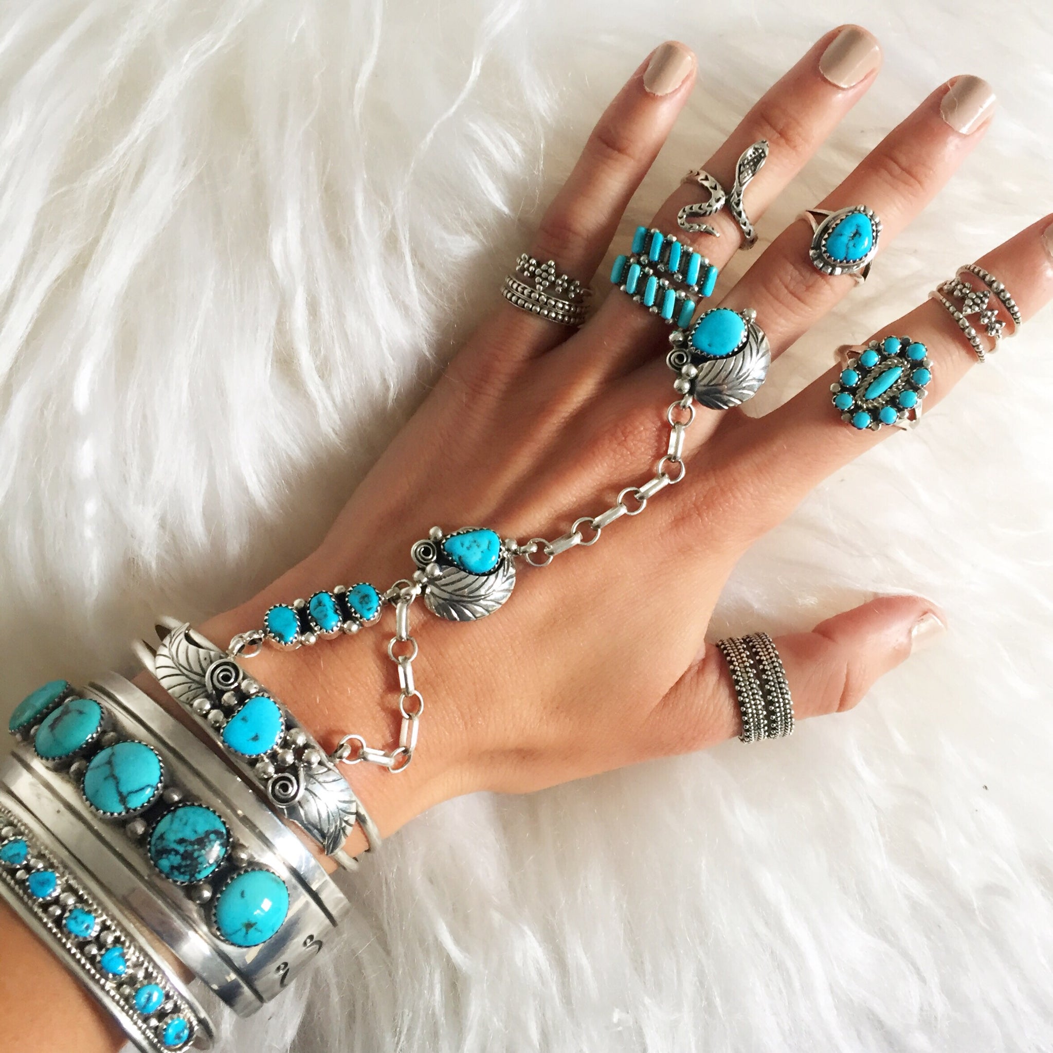 Navajo Sterling Turquoise Linked Cuff and Ring